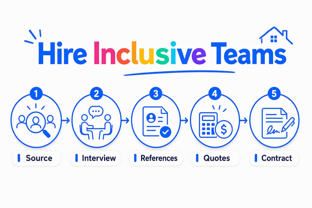 Infographic showing steps to hire inclusive home repair teams