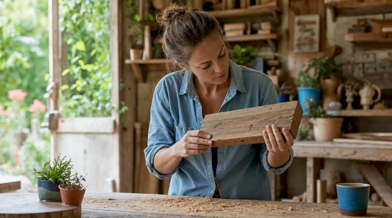 Artisan hands examining FSC-certified wood