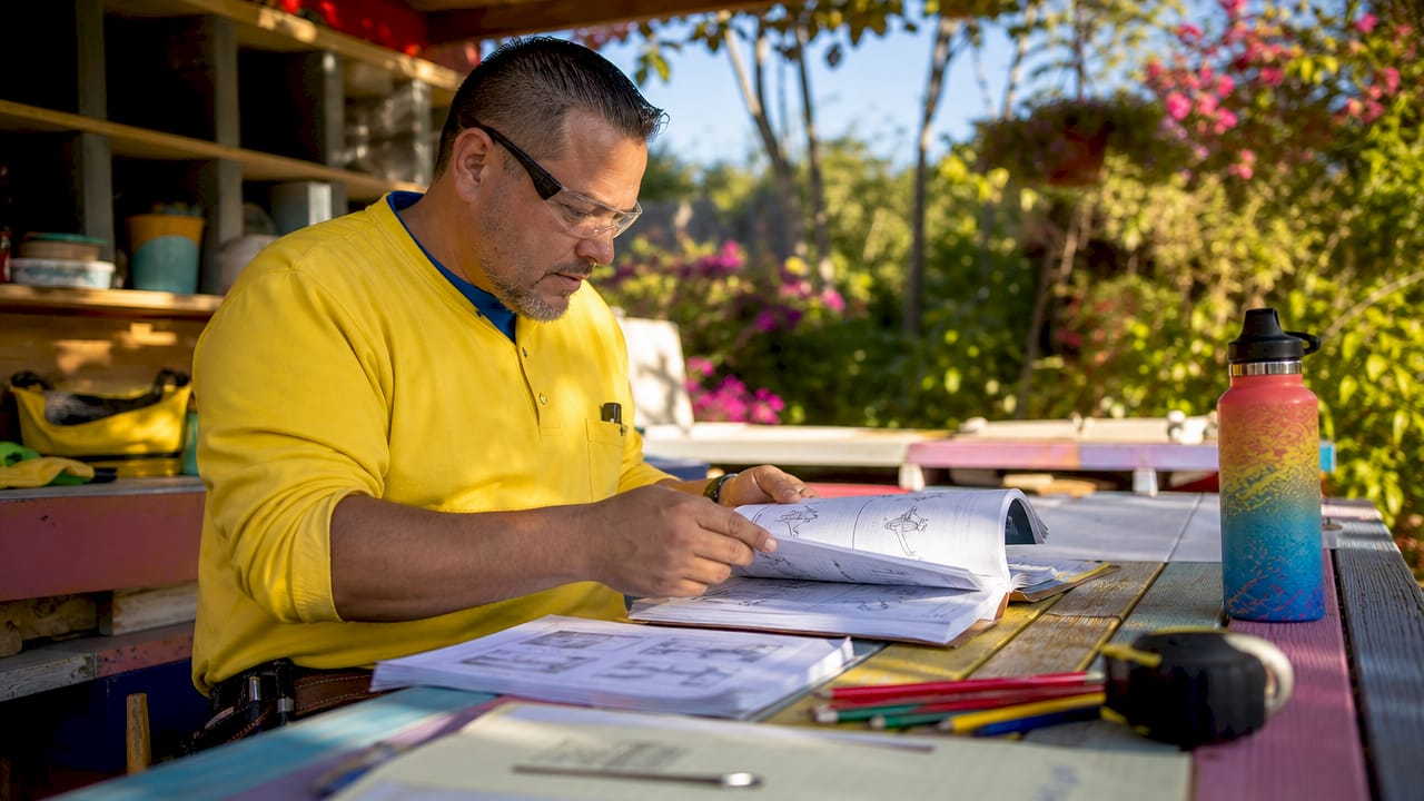Contractor reviewing home improvement training materials