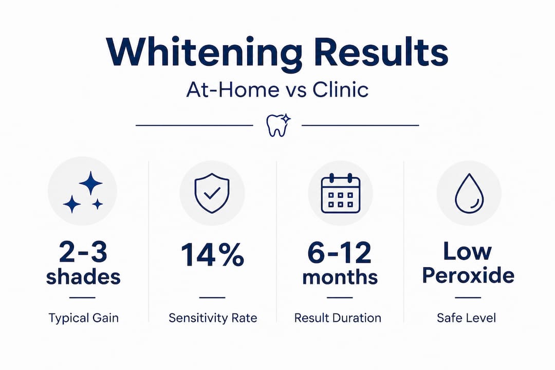 Infographic showing whitening results, sensitivity, safety