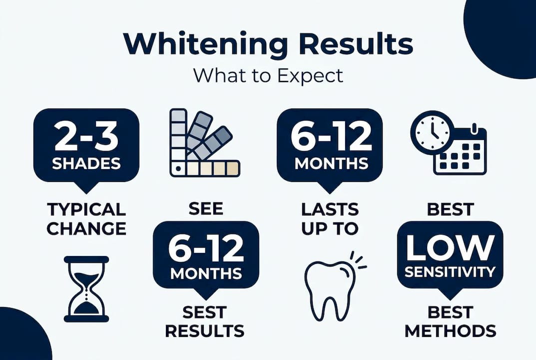 Infographic showing shade change, results time, longevity, sensitivity