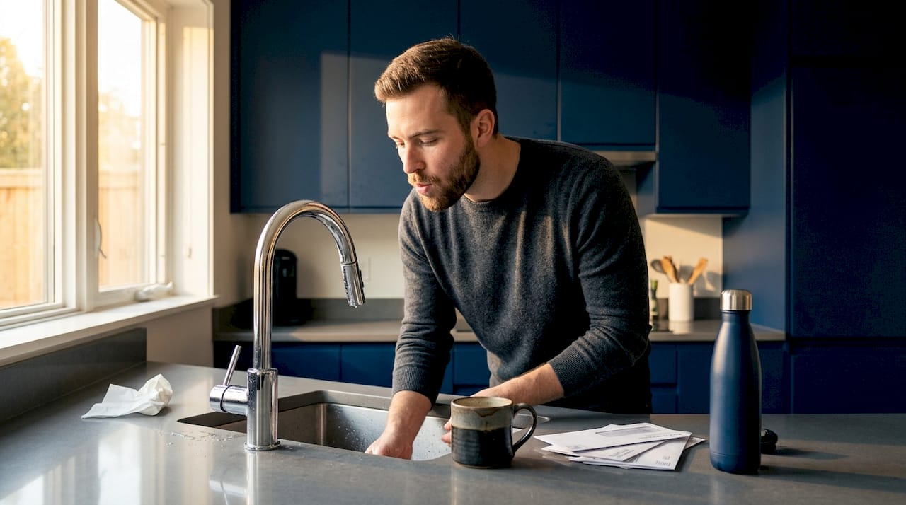 Man rinsing mouth after drinking coffee