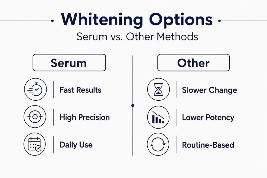 Infographic comparing whitening serum and other methods