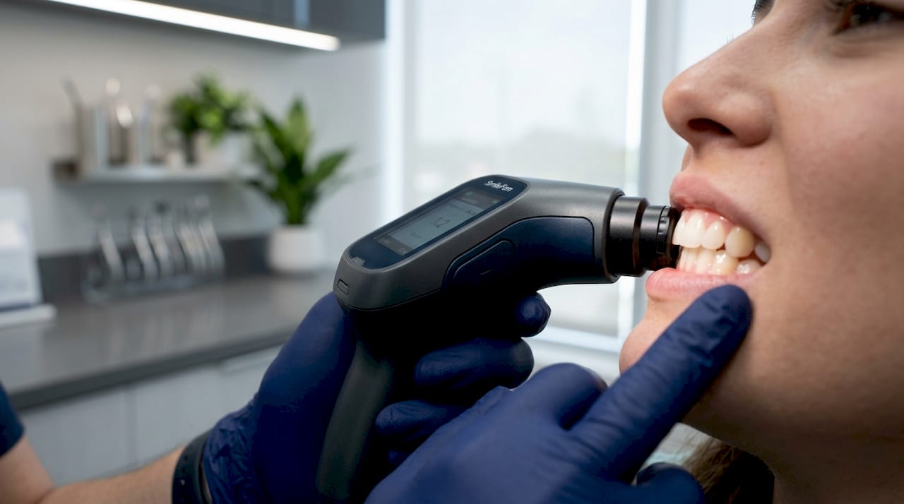 Close-up of spectrophotometer measuring tooth shade