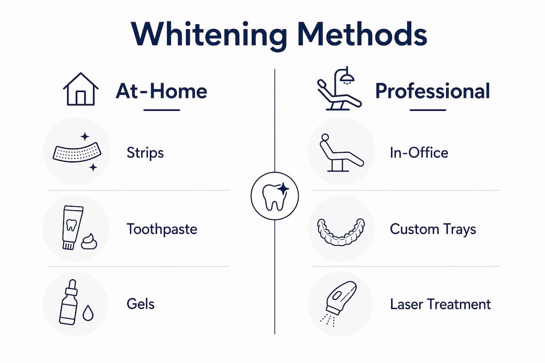 Infographic comparing at-home versus professional whitening methods
