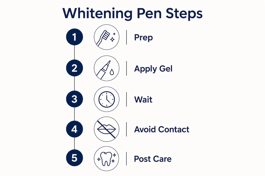 Infographic showing correct rapid whitening pen usage steps