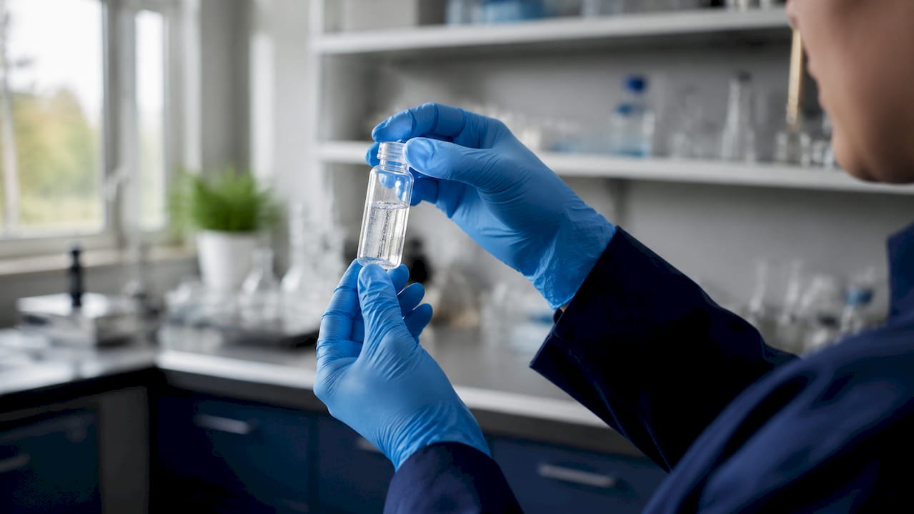 Scientist holding vial of pH-neutral whitening gel