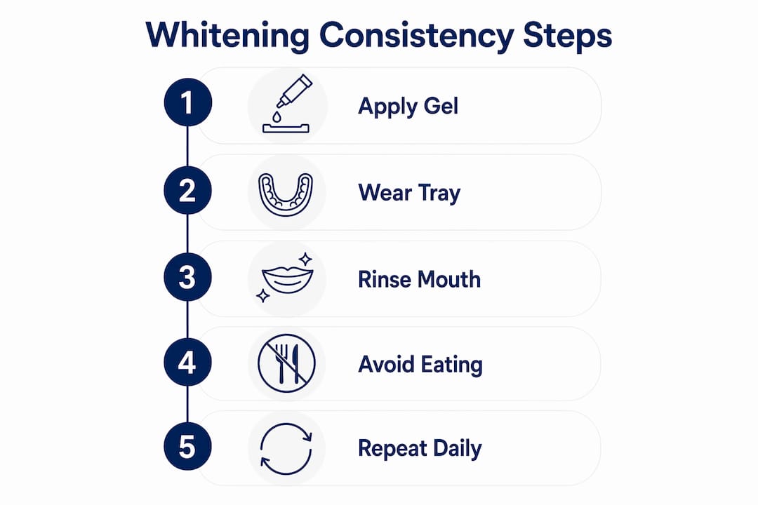 Infographic displaying steps for consistent whitening treatment