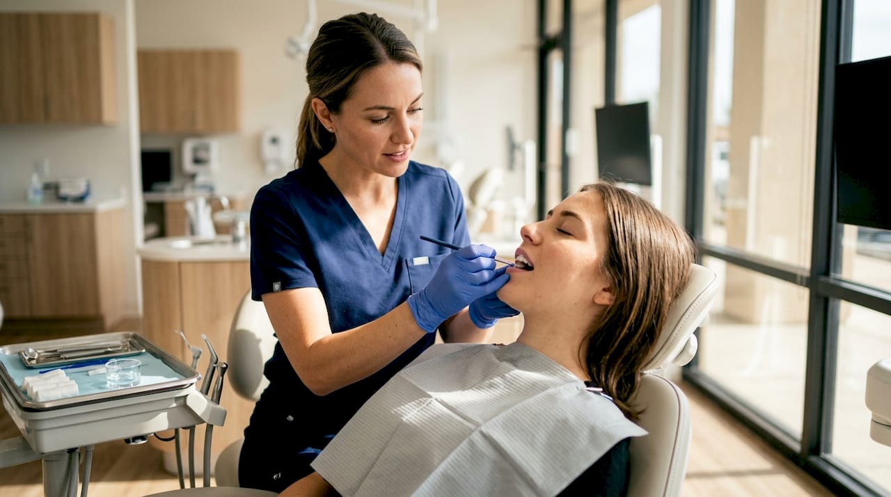 Close-up of dental whitening application