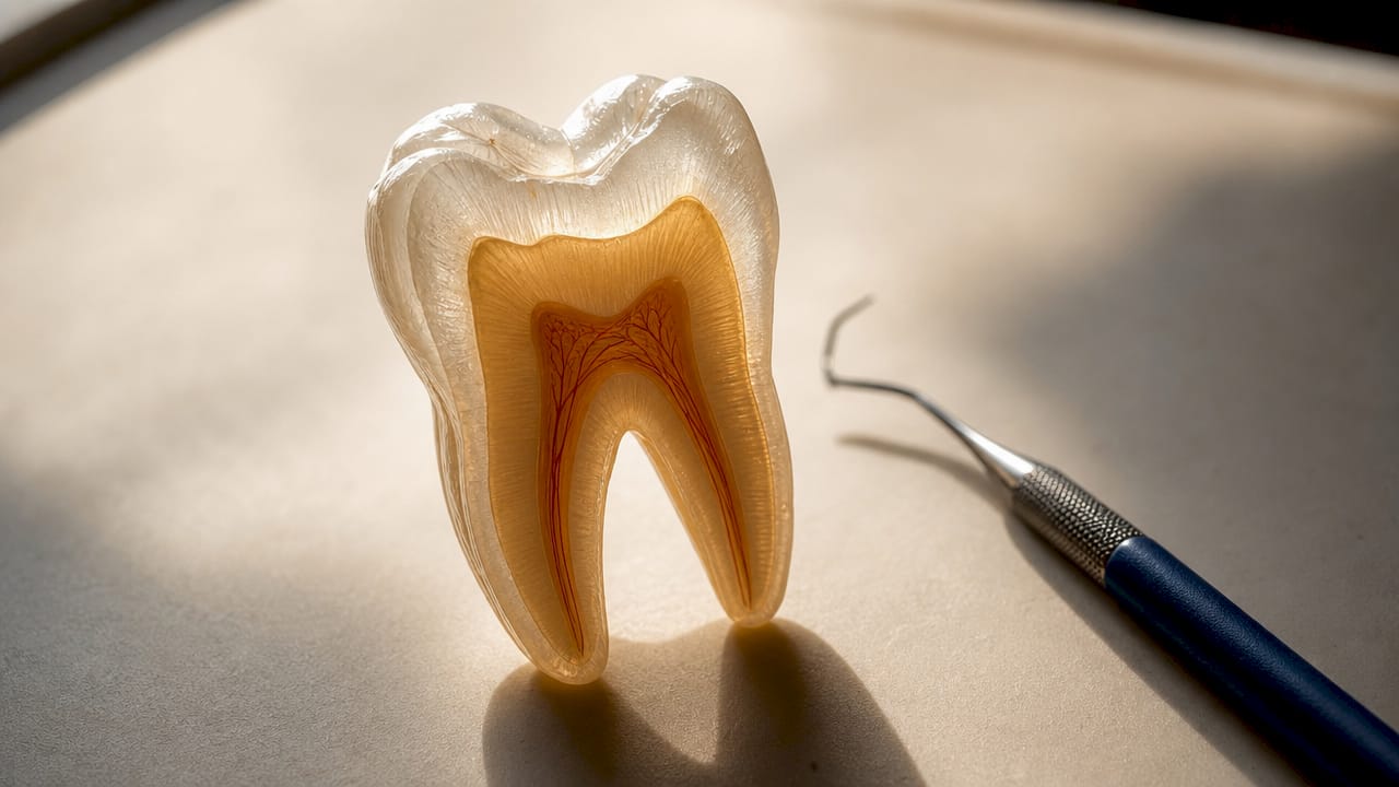 Close-up tooth enamel translucency cross section
