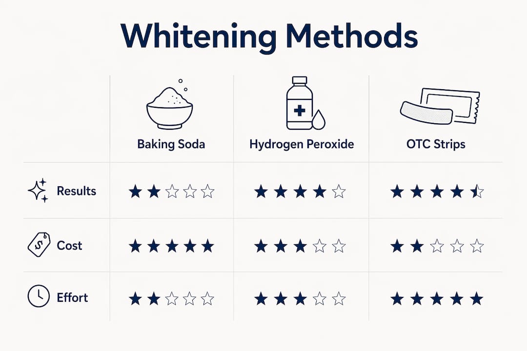 Infographic comparing at-home teeth whitening methods