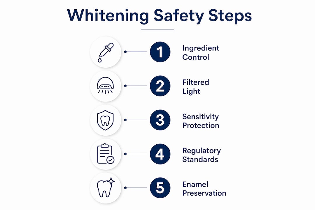 Infographic illustrating steps for whitening safety