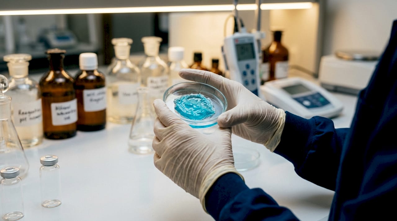 Scientist examining whitening ingredient sample
