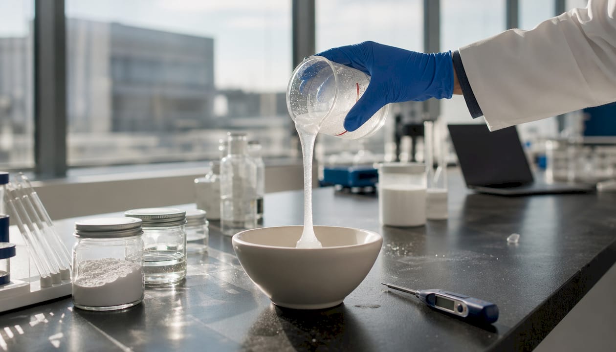 Close-up of whitening gel formulation in lab