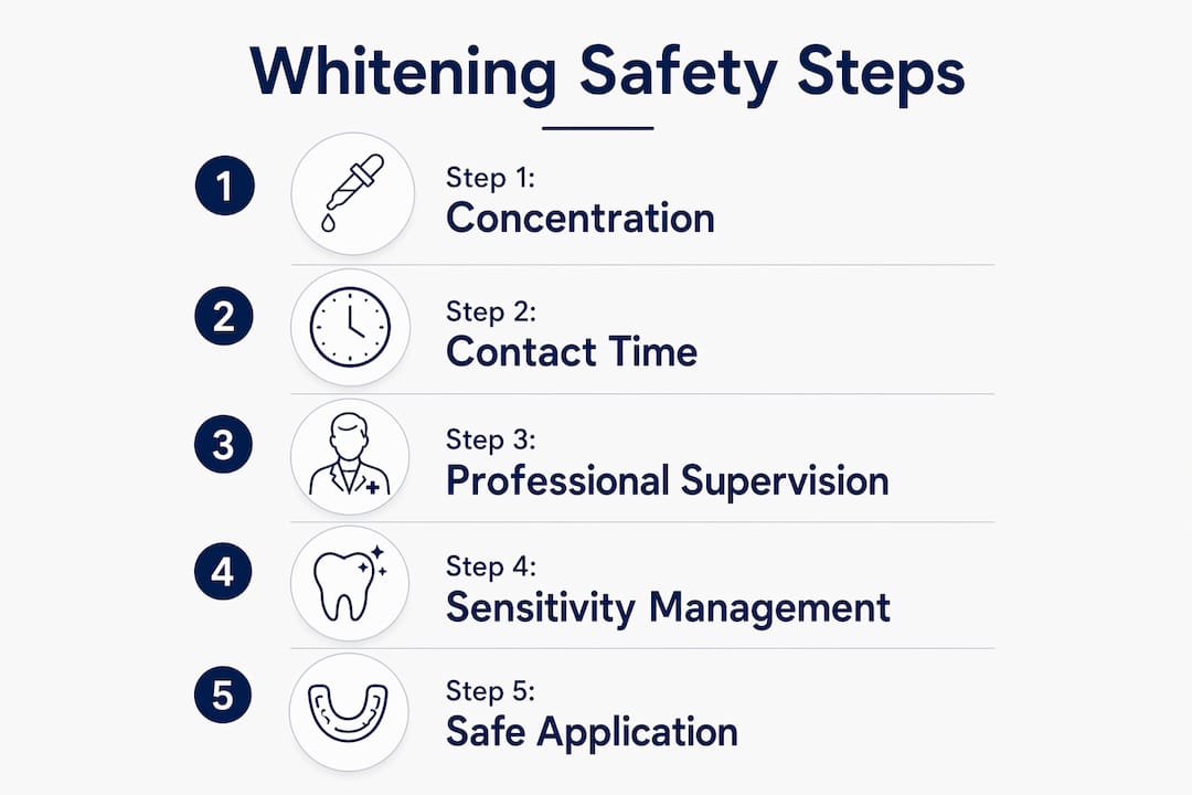 Infographic illustrating peroxide whitening safety steps