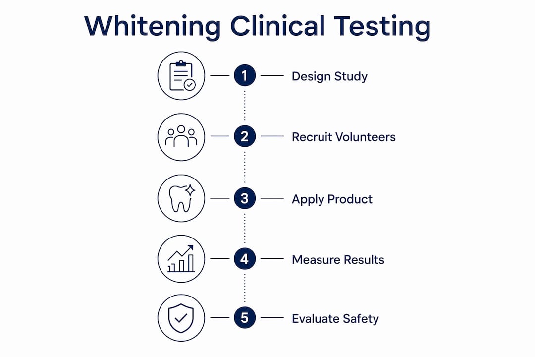 Infographic showing clinical whitening testing process steps