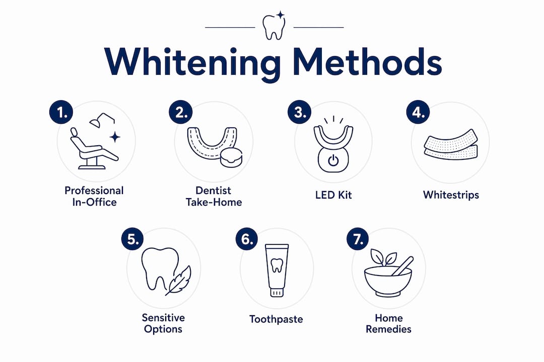 Infographic ranking whitening methods by speed and safety
