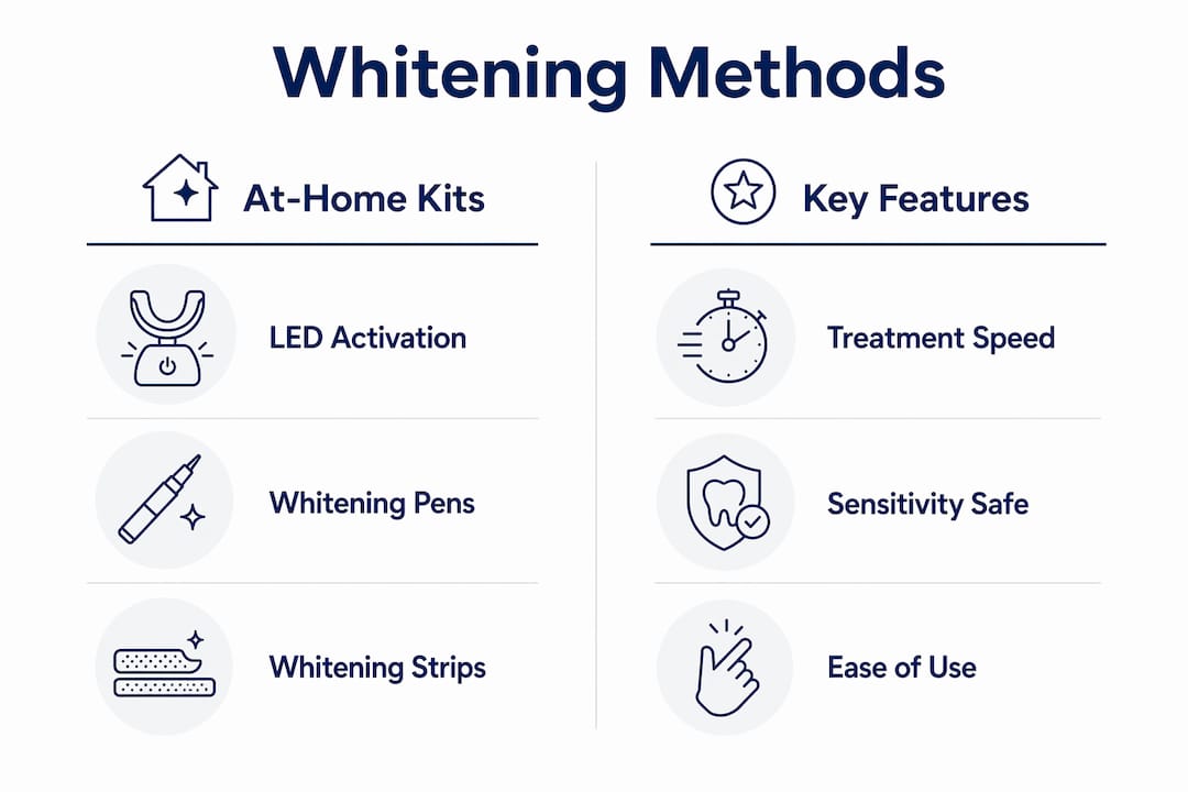 Infographic comparing teeth whitening methods and key features