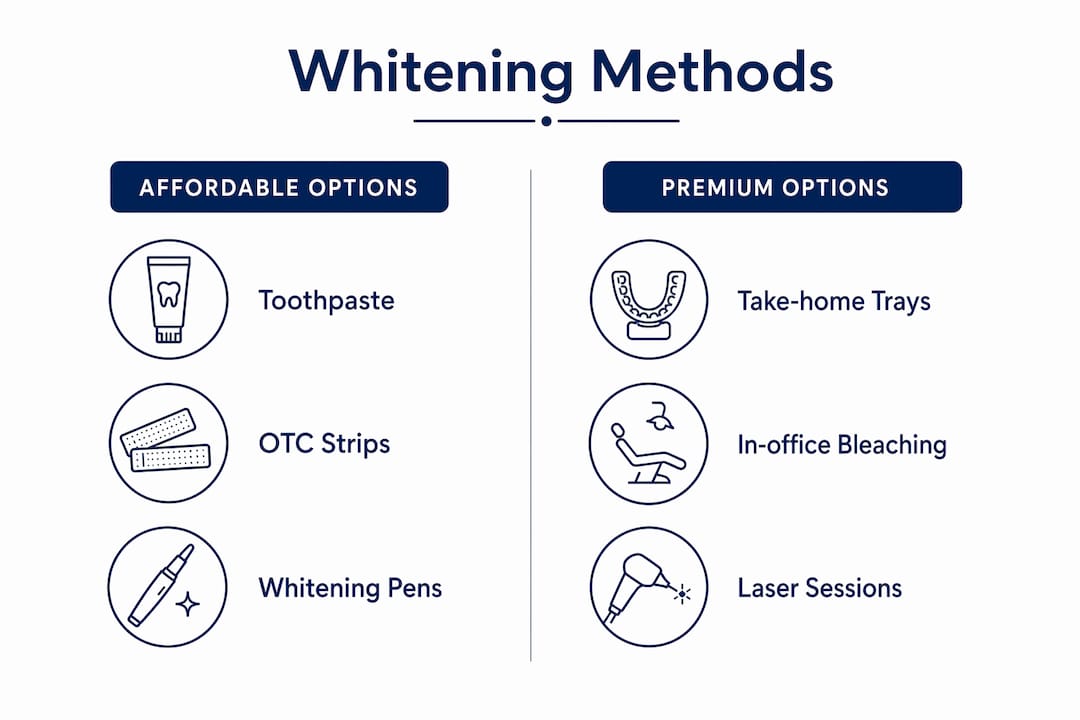 Infographic comparing whitening methods by cost and results