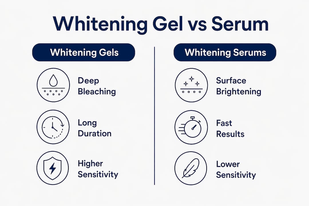 Infographic comparing whitening gels and serums