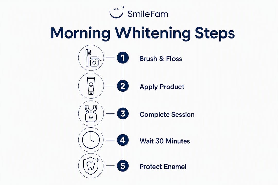Infographic showing morning teeth whitening steps