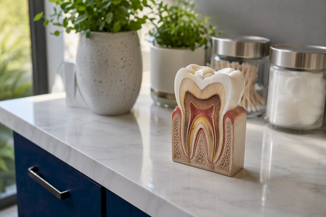 Dental model showing internal tooth discoloration