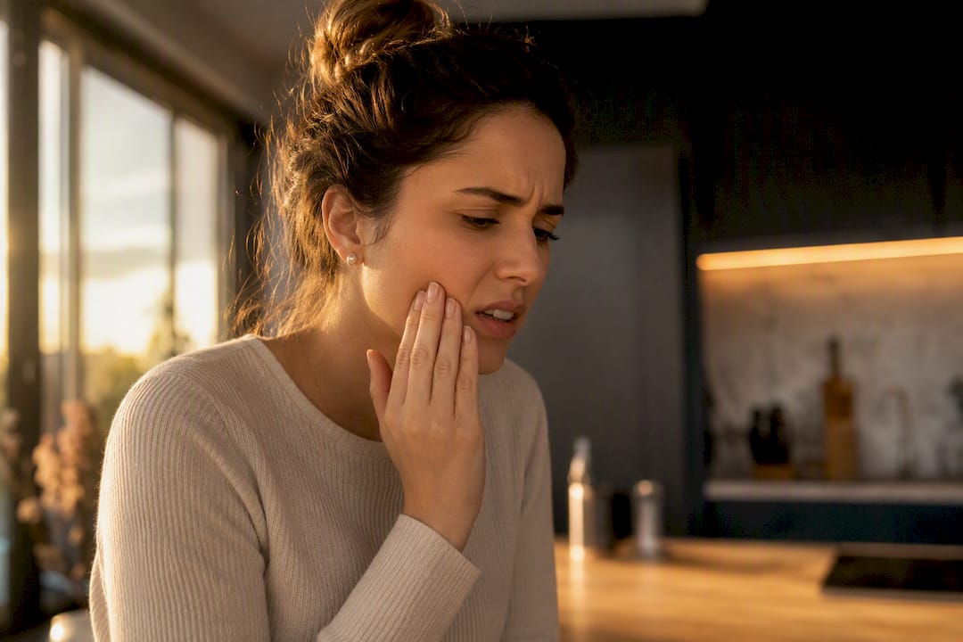 Person showing mild tooth sensitivity