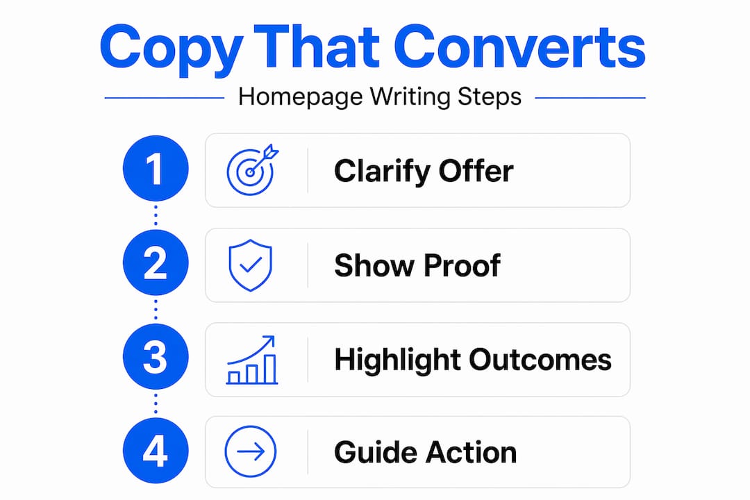 Infographic shows four homepage copywriting steps