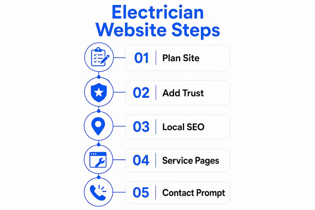 Infographic showing steps for electrician website design