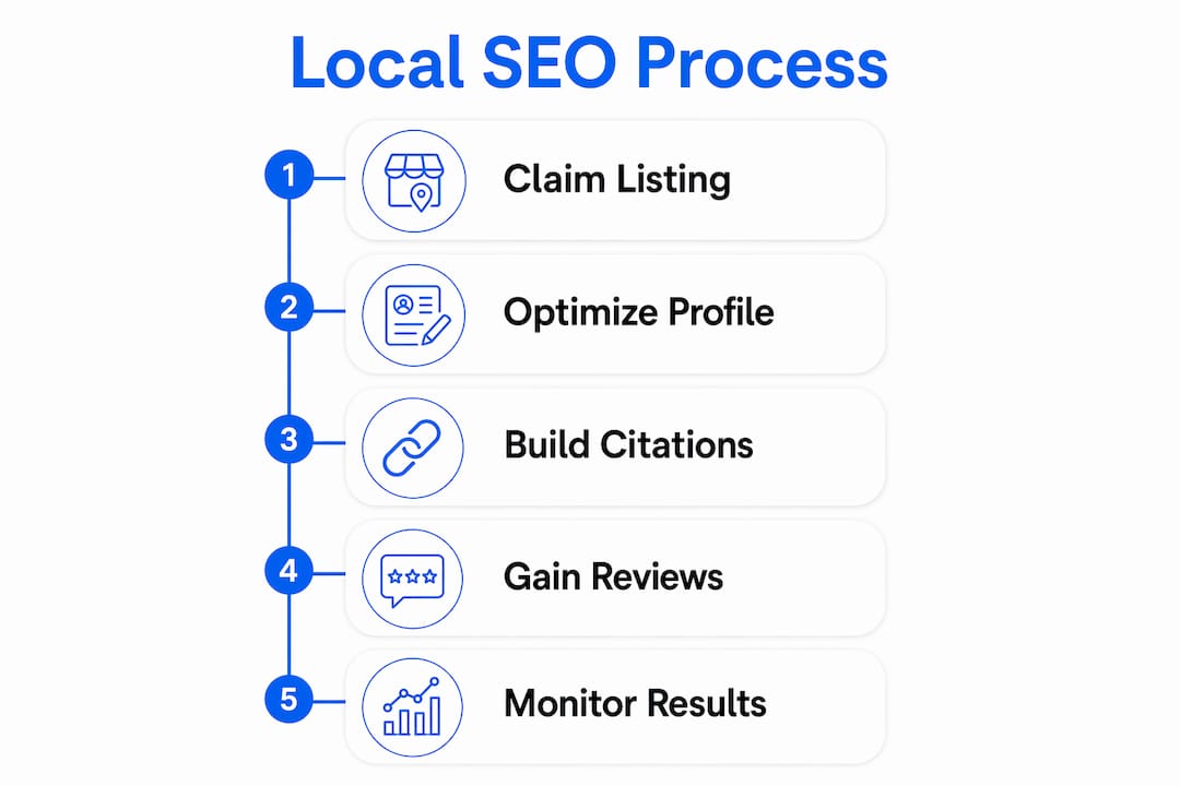 Infographic illustrating local SEO process steps