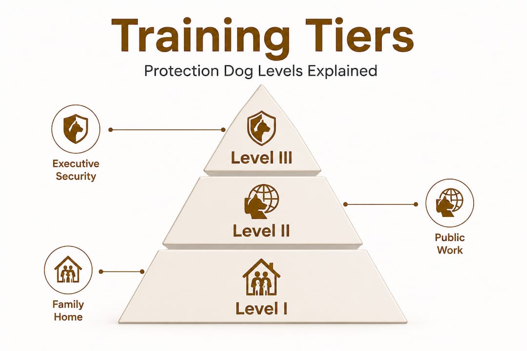 Hierarchy pyramid of protection dog training levels
