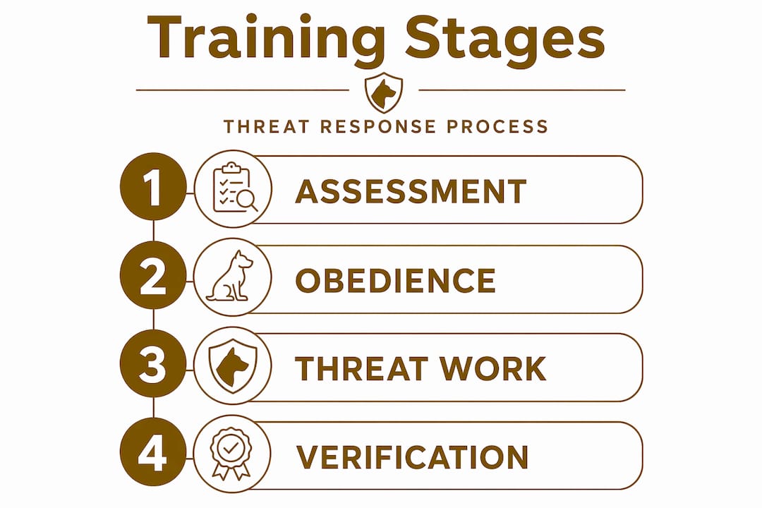 Infographic outlining protection dog training process