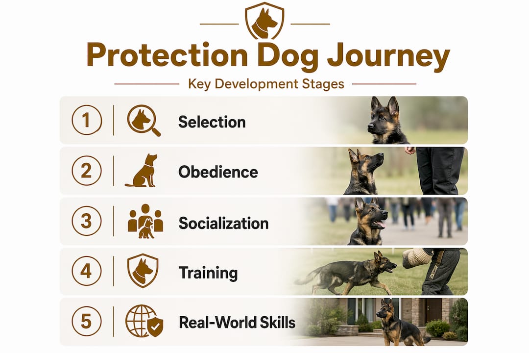 Infographic showing protection dog development stages