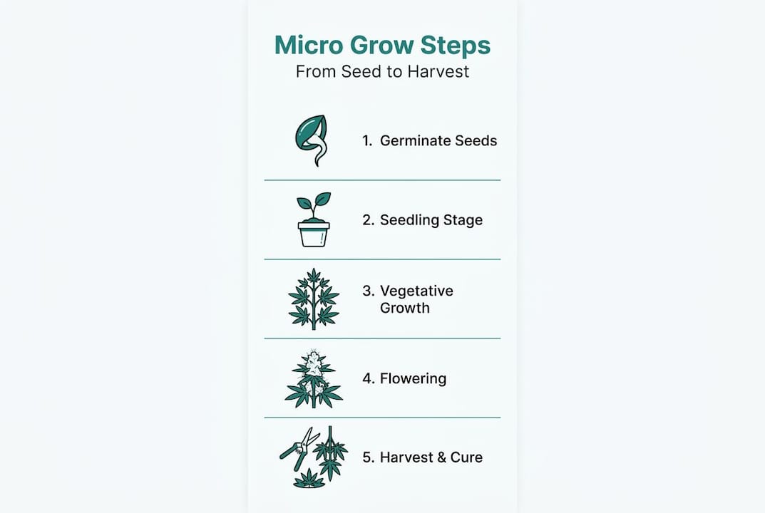Infographic showing steps of cannabis micro grow process