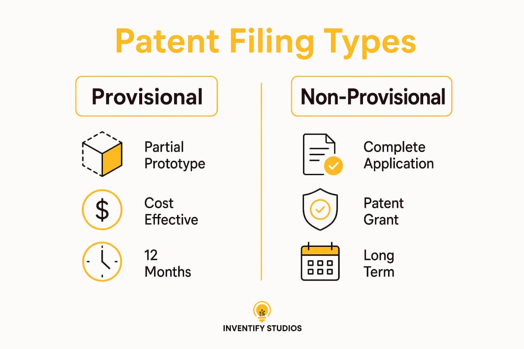 Infographic contrasting provisional and non-provisional patents