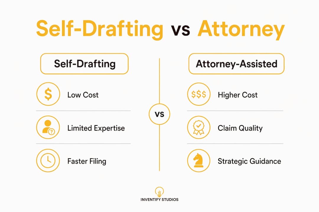 Infographic comparing self-drafting and attorney-assisted patents