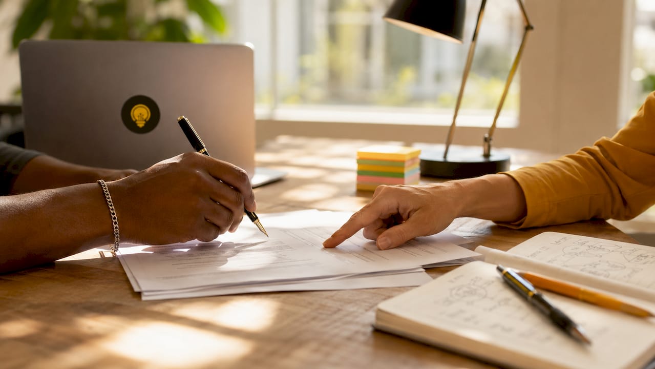 Hands signing inventor declaration form