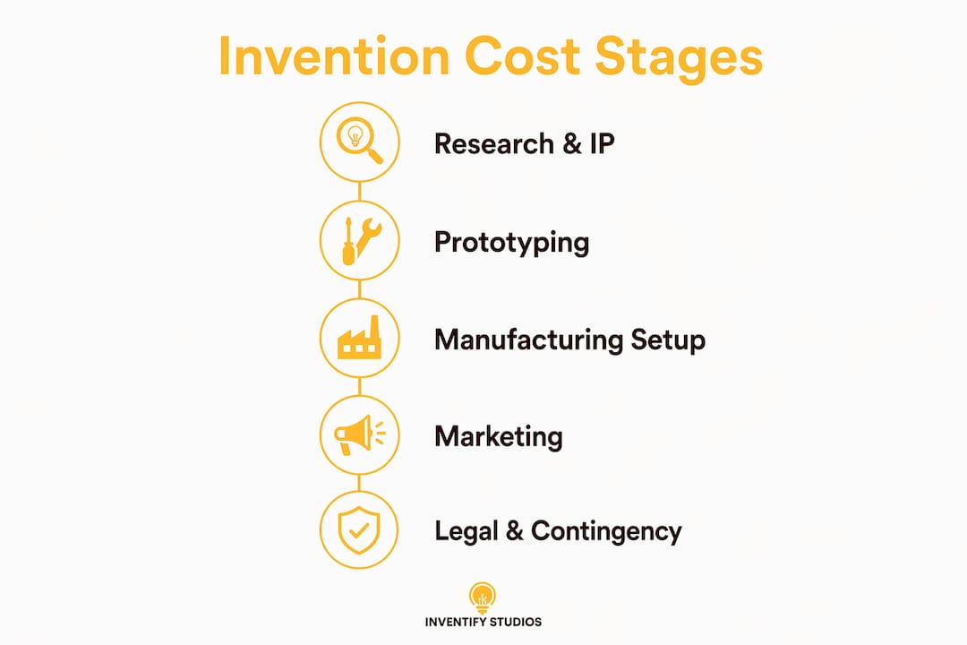 Infographic showing invention cost stages vertically