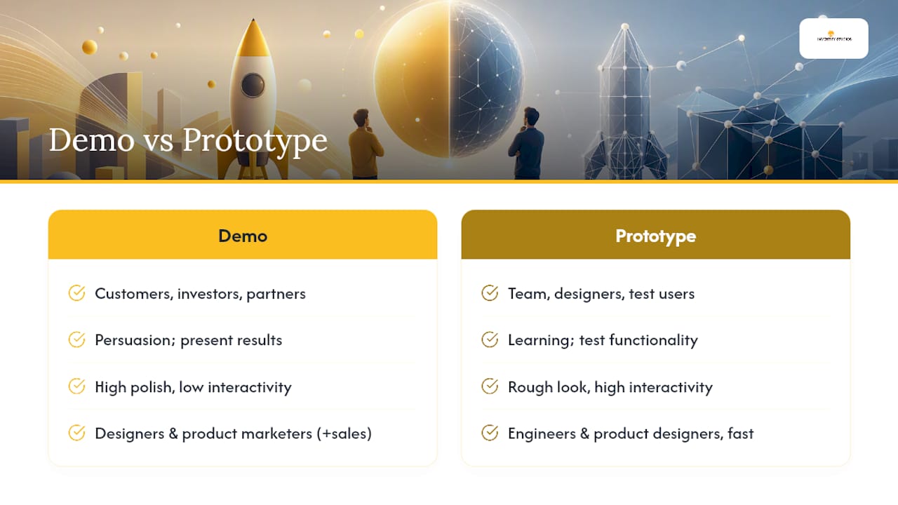 Comparison diagram of product demo vs prototype features