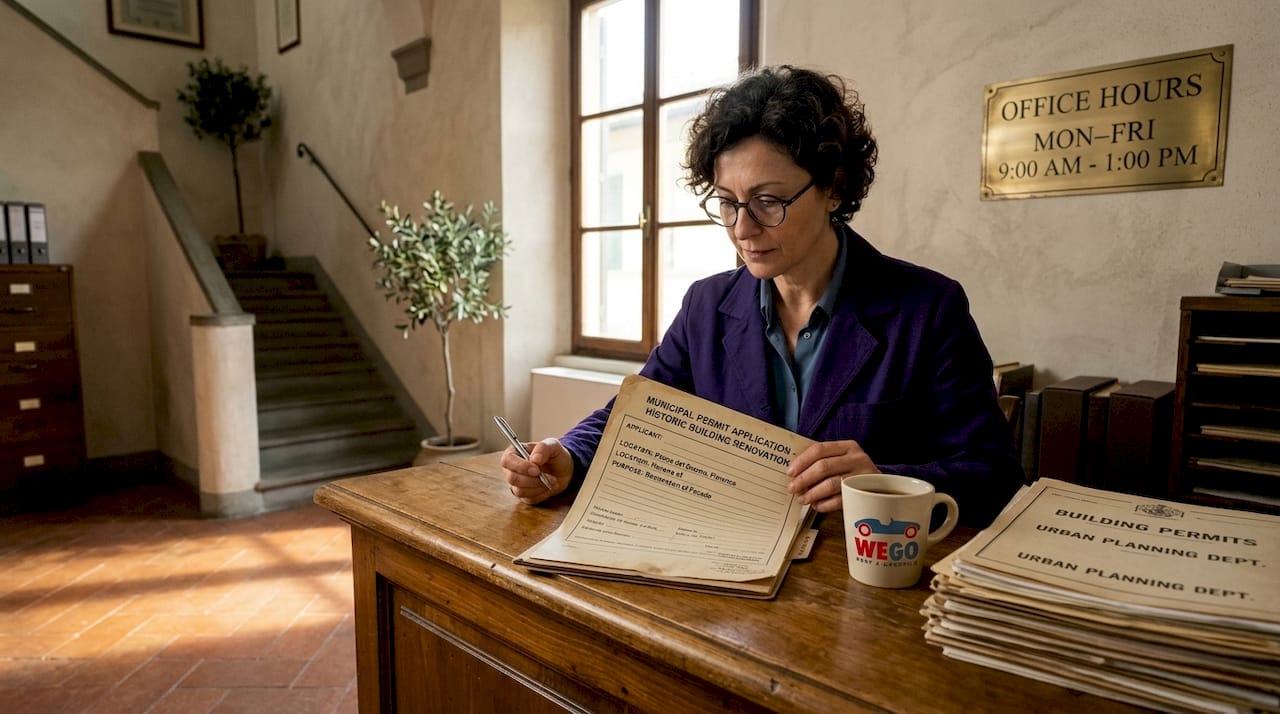 Staff processing permit for classic car shoot