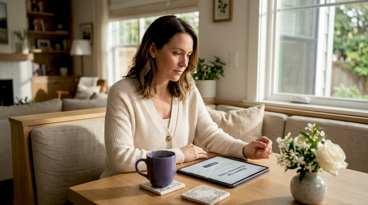 Woman viewing minimalist nonprofit landing page