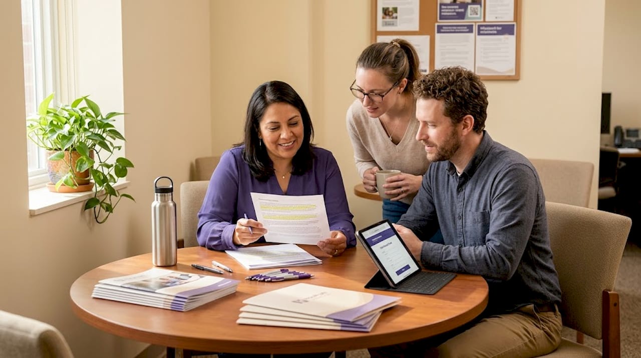 Nonprofit team reviewing donor testimonials