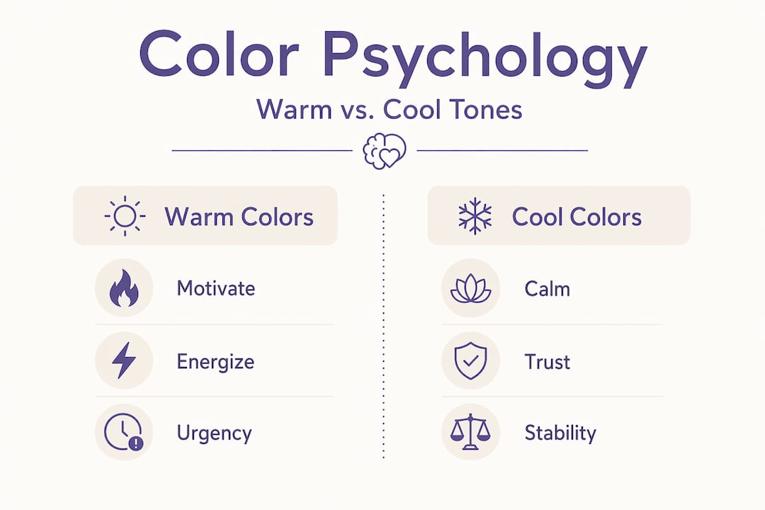 Infographic comparing warm versus cool color effects