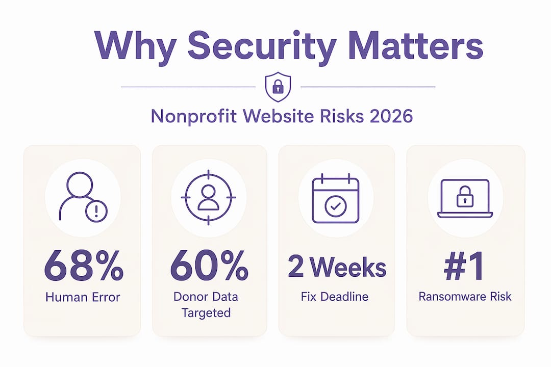 Infographic with key website security risks for nonprofits