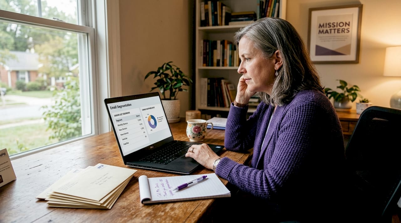 Administrator reviewing donor email metrics