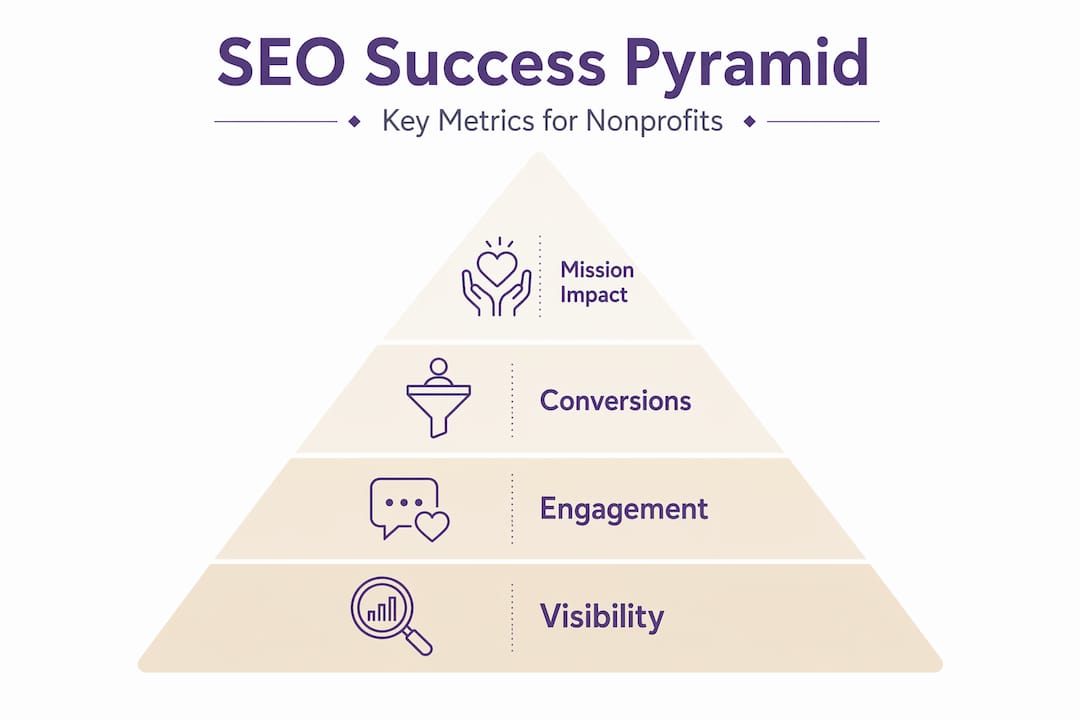 Pyramid showing nonprofit SEO key metrics hierarchy