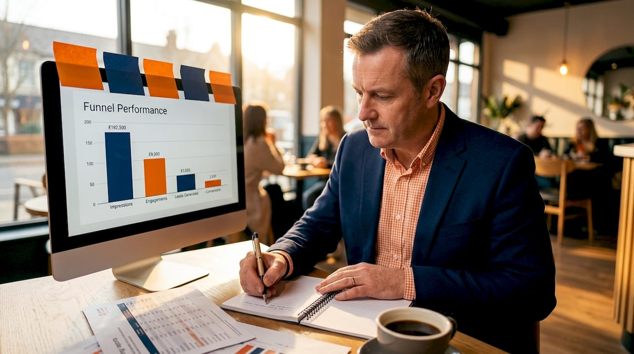 Marketer reviews funnel performance stats