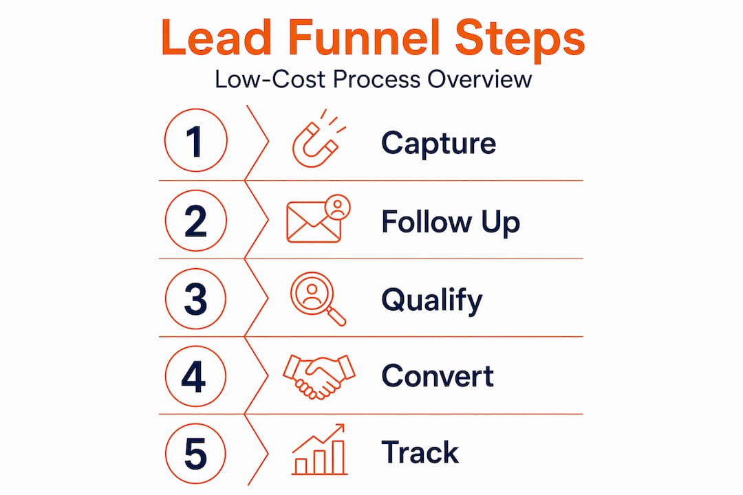 Infographic showing lead funnel steps and process