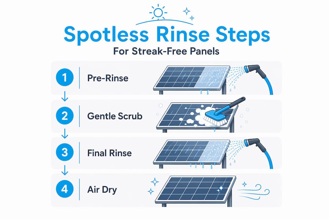 Infographic of spotless solar panel rinse steps