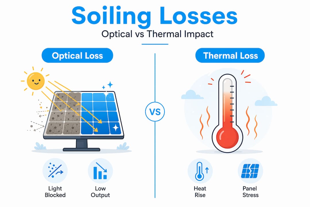 Infographic comparing optical and thermal solar losses